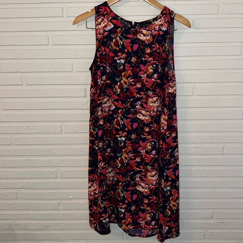 Halogen Navy Blue and Floral A-Line Dress, Women’s Size Medium